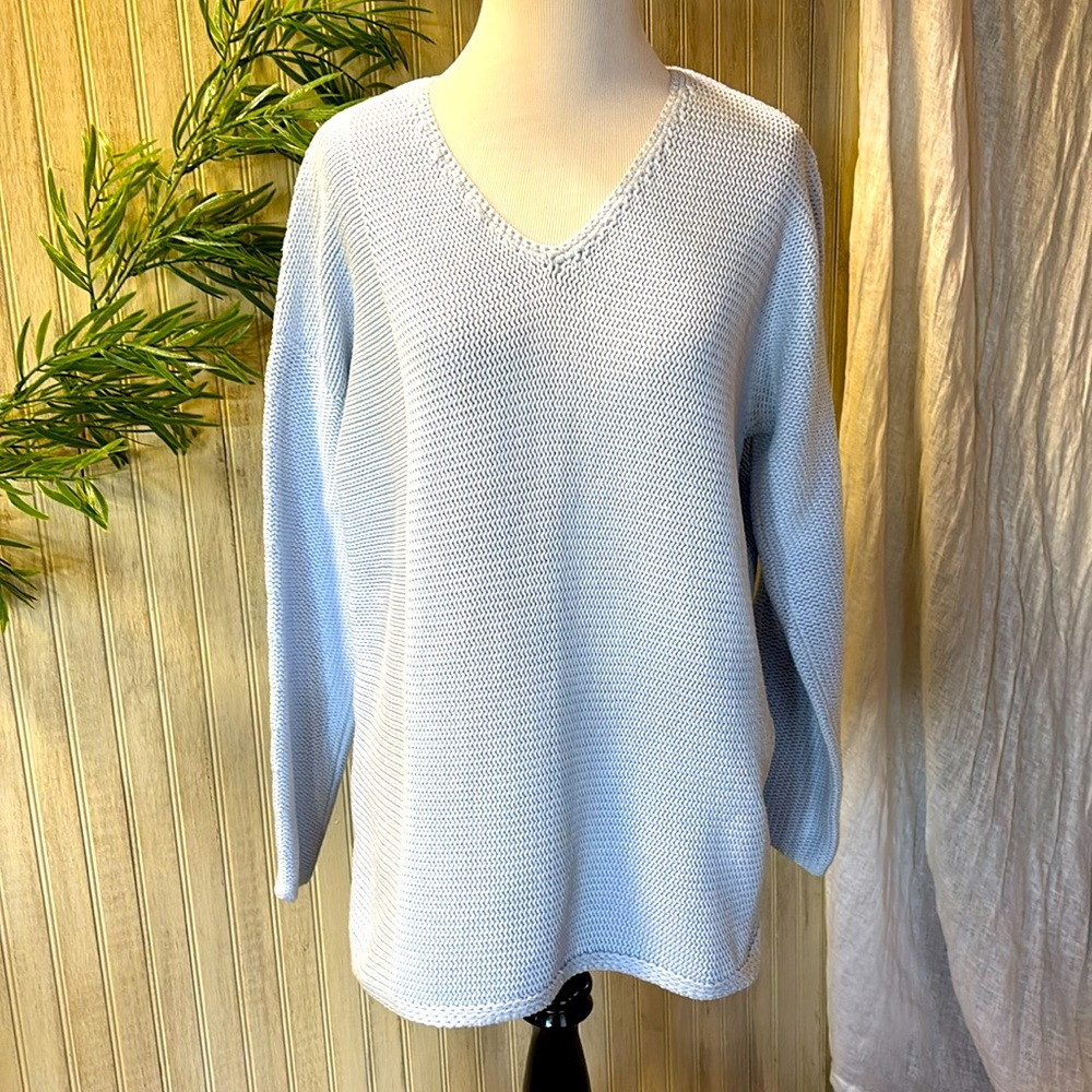 J. Jill Pure Jill Cotton/Cashmere Sweater, Long Sleeve, Medium EUC, Calm Blue